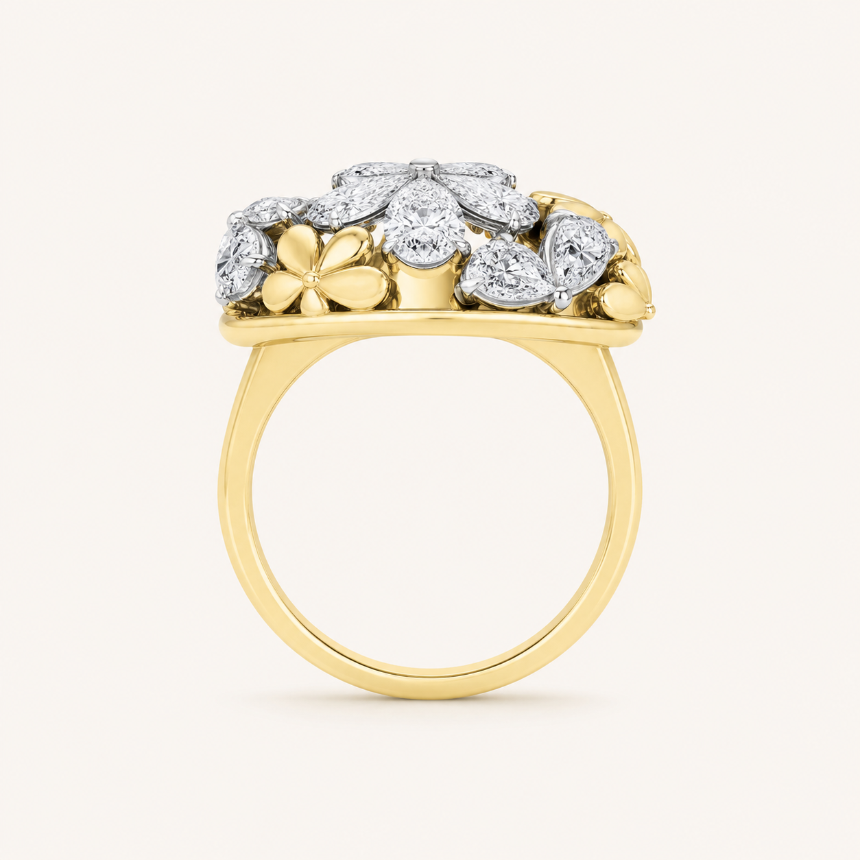 2.5CT Pear Cut Lab Grown Diamond Fancy Flower Ring