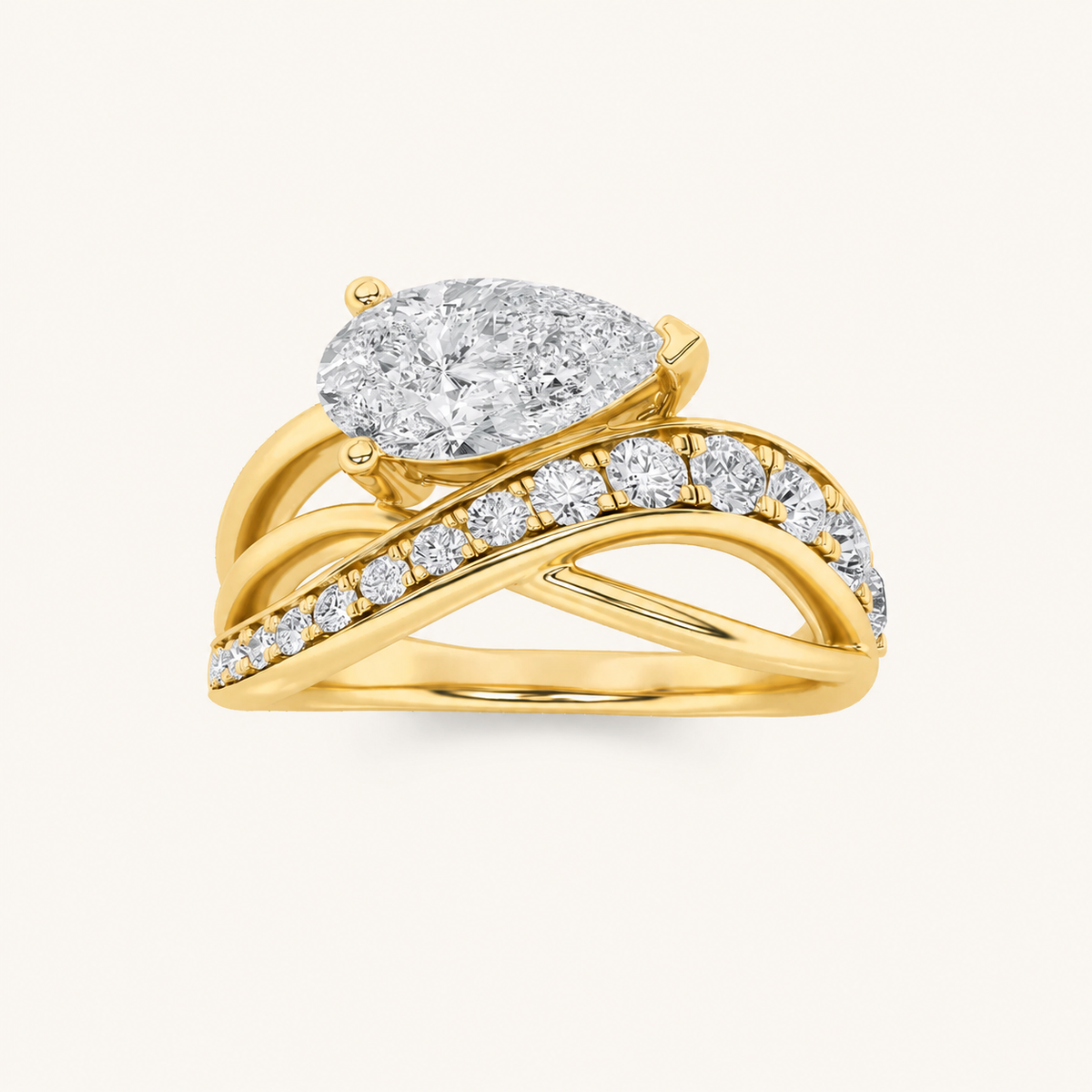 2CT Pear Cut Lab Grown Diamond Fashion Accented Side Stone Ring