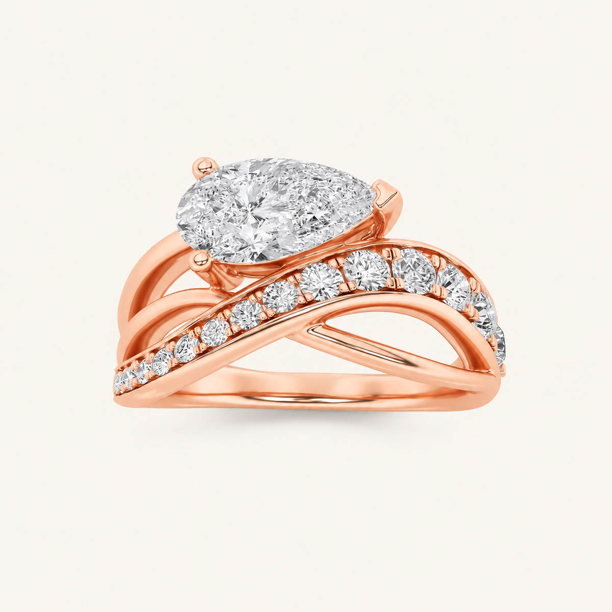 2CT Pear Cut Lab Grown Diamond Fashion Accented Side Stone Ring
