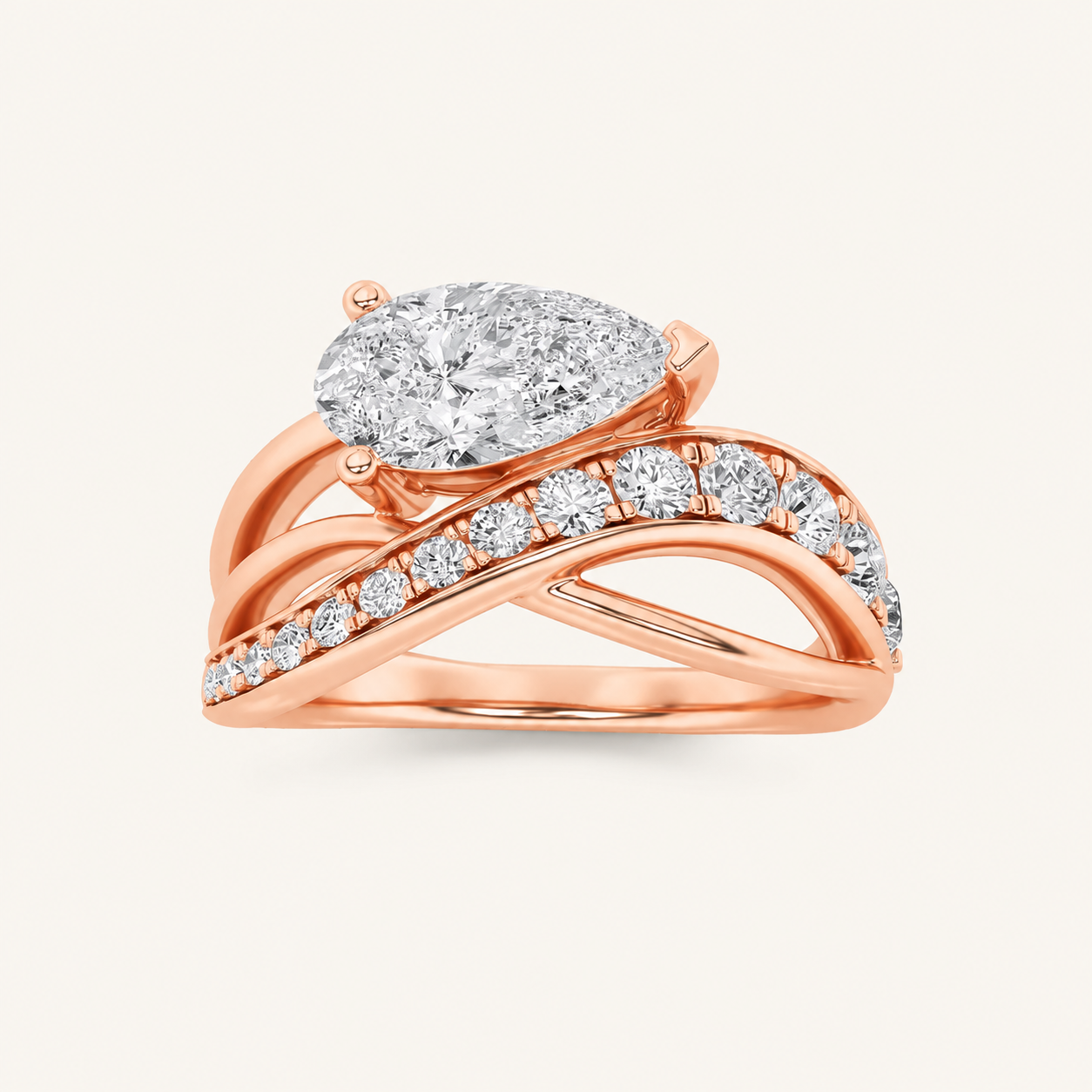 2CT Pear Cut Lab Grown Diamond Fashion Accented Side Stone Ring