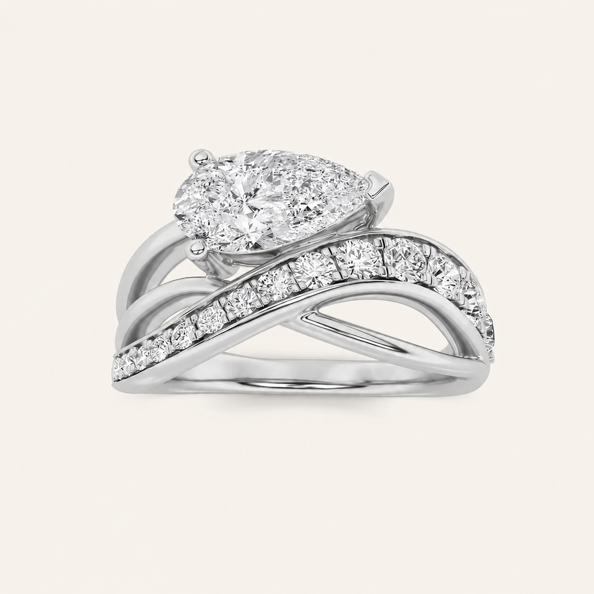 2CT Pear Cut Lab Grown Diamond Fashion Accented Side Stone Ring