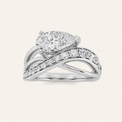 2CT Pear Cut Lab Grown Diamond Fashion Accented Side Stone Ring