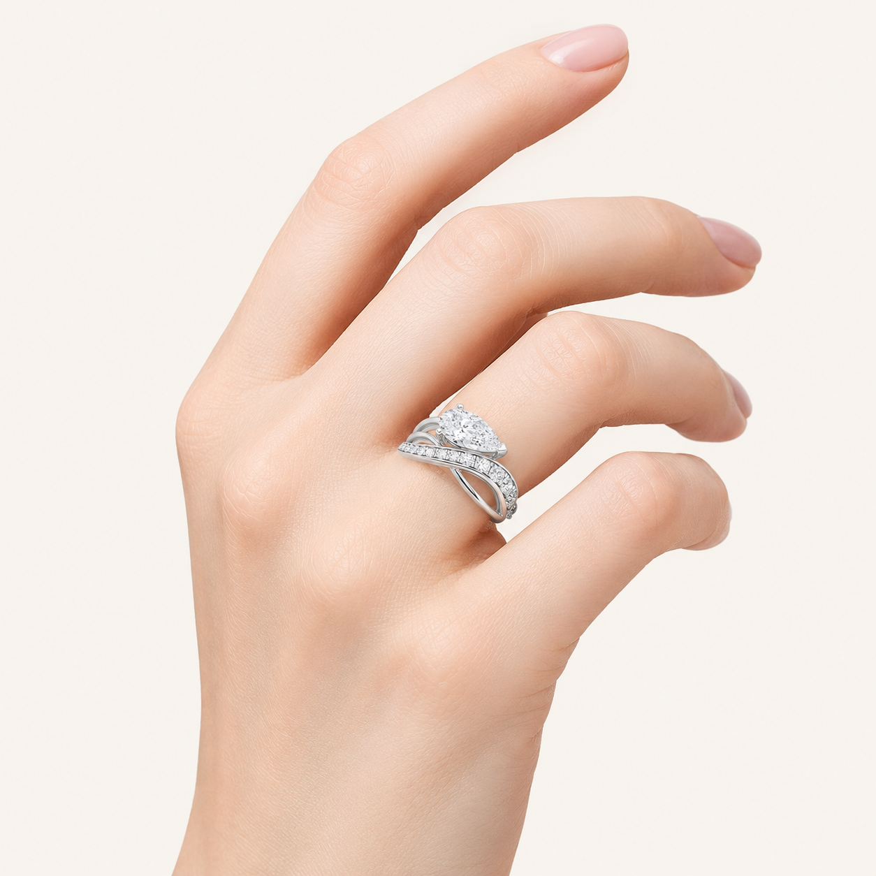 2CT Pear Cut Lab Grown Diamond Fashion Accented Side Stone Ring
