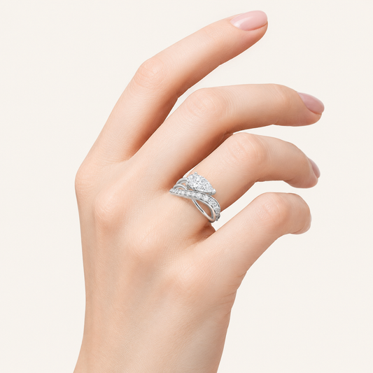 2CT Pear Cut Lab Grown Diamond Fashion Accented Side Stone Ring