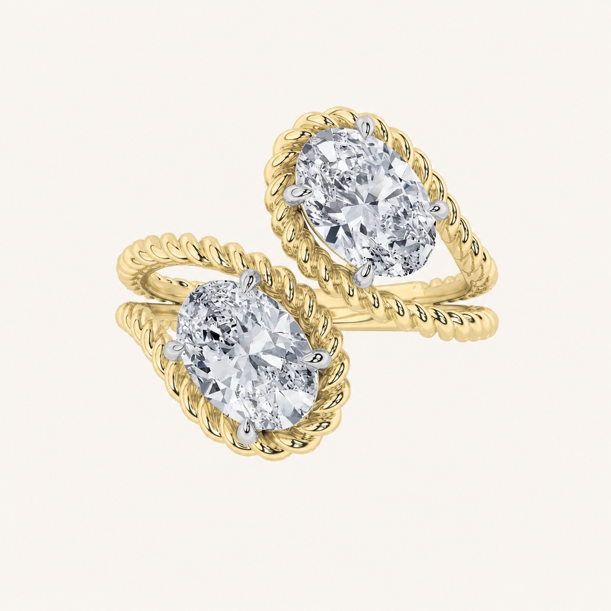 2CT Oval Cut Lab Grown Diamond Toi et Moi Fashion Ring