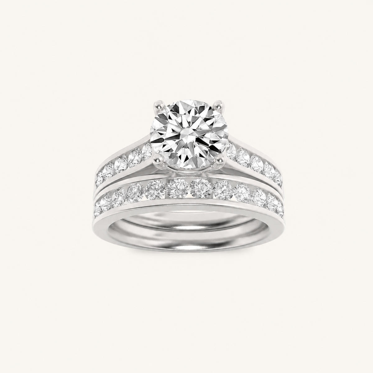 2CT Round Cut Lab Grown Diamond Bridal Set