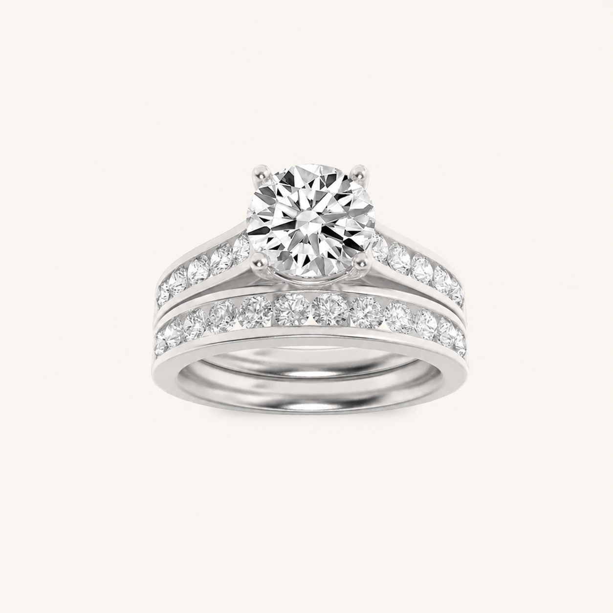 2CT Round Cut Lab Grown Diamond Bridal Set