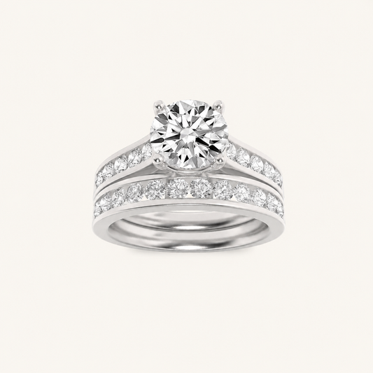2CT Round Cut Lab Grown Diamond Bridal Set