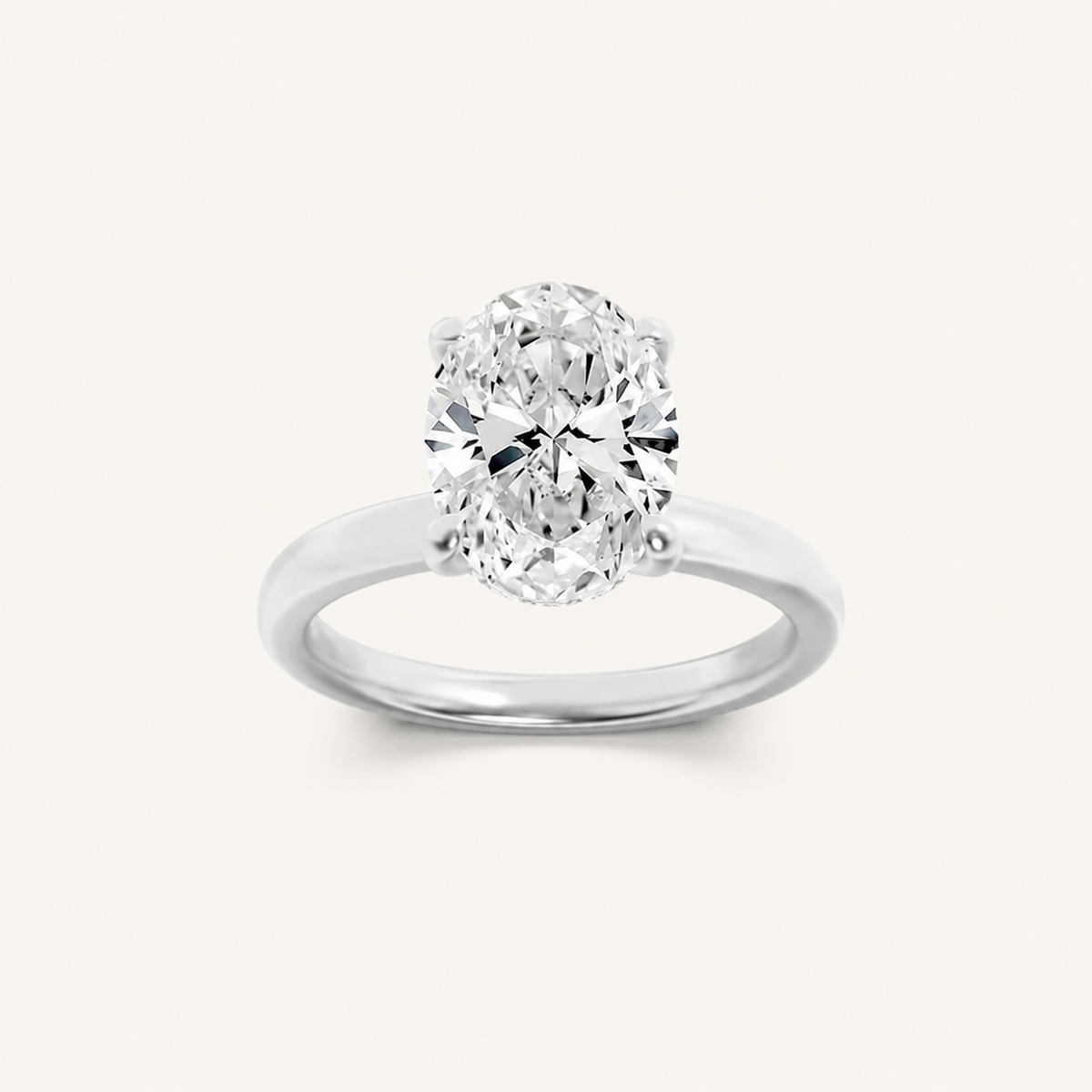 3CT Oval Cut Lab Grown Diamond Hidden Halo Plain Shank Engagement Ring