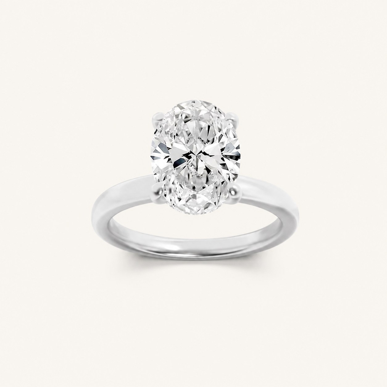 3CT Oval Cut Lab Grown Diamond Hidden Halo Plain Shank Engagement Ring