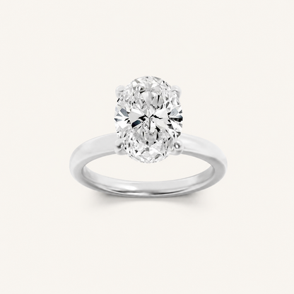 3CT Oval Cut Lab Grown Diamond Hidden Halo Plain Shank Engagement Ring