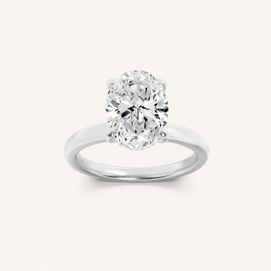 3CT Oval Cut Lab Grown Diamond Hidden Halo Plain Shank Engagement Ring