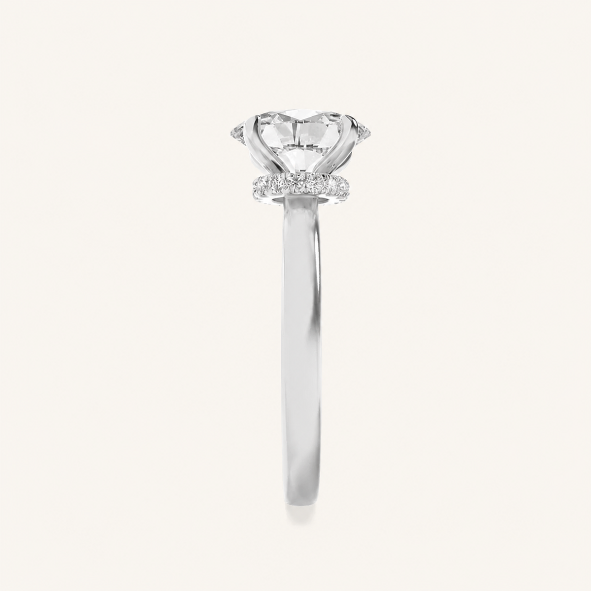 3CT Oval Cut Lab Grown Diamond Hidden Halo Plain Shank Engagement Ring