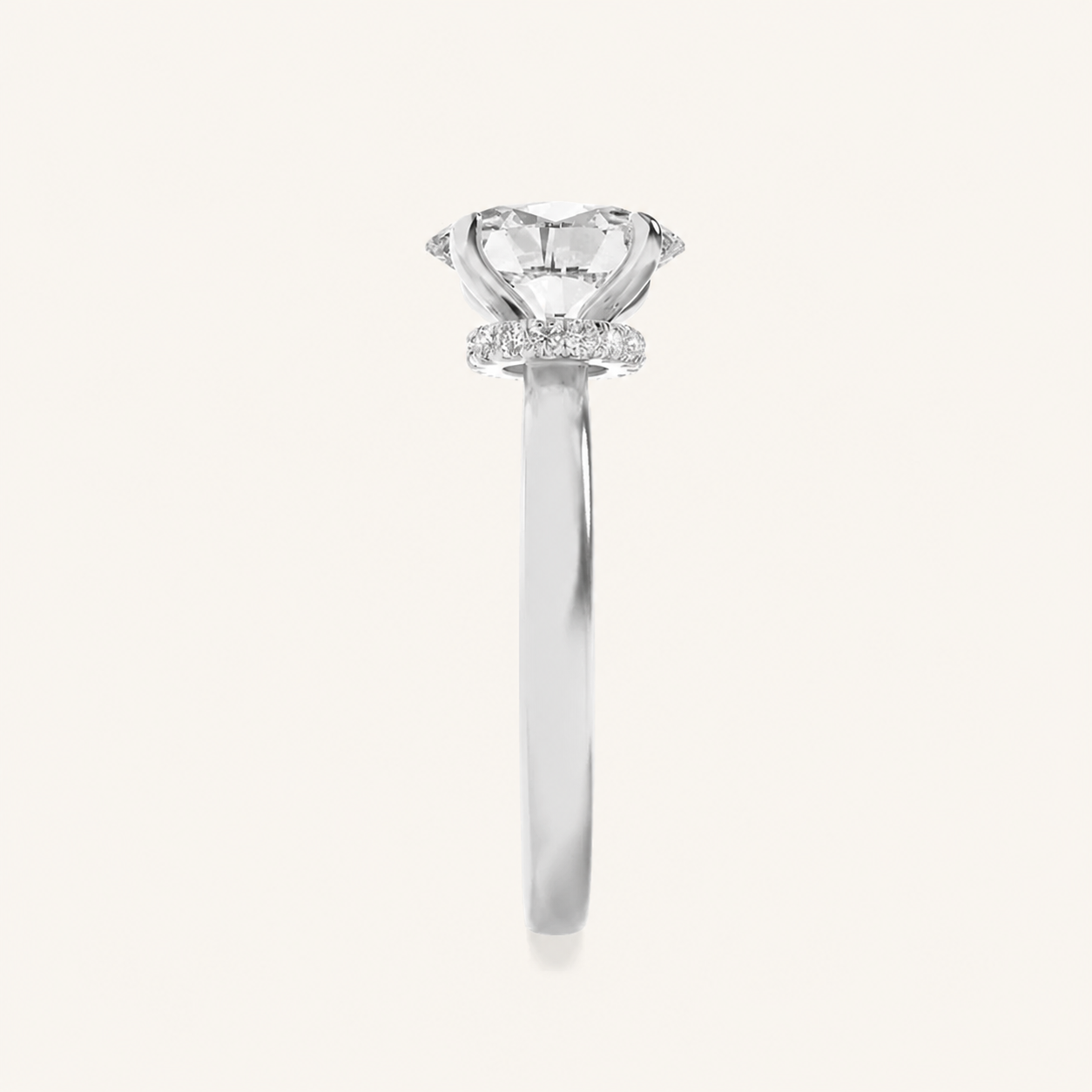 3CT Oval Cut Lab Grown Diamond Hidden Halo Plain Shank Engagement Ring