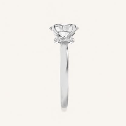 3CT Oval Cut Lab Grown Diamond Hidden Halo Plain Shank Engagement Ring