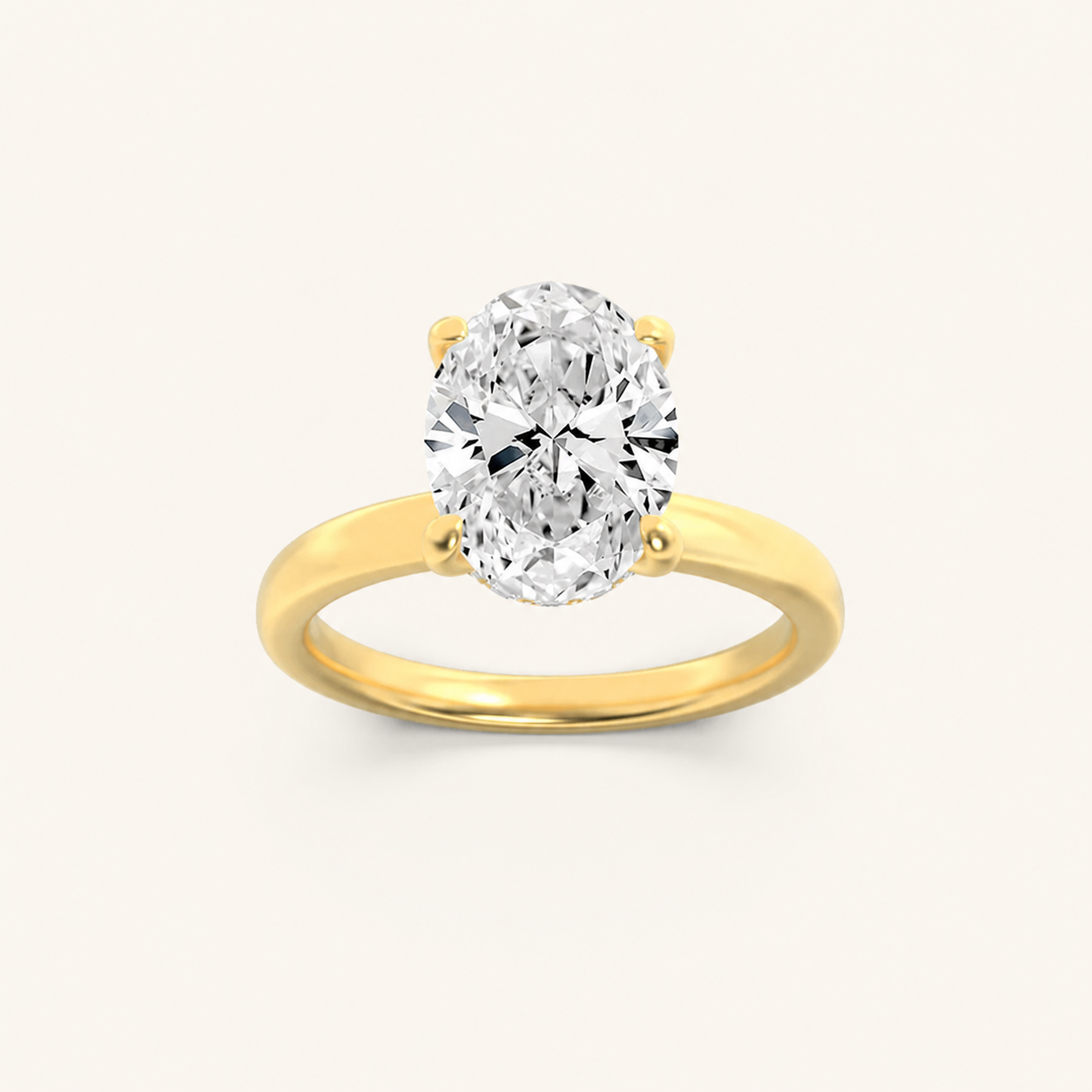 3CT Oval Cut Lab Grown Diamond Hidden Halo Plain Shank Engagement Ring