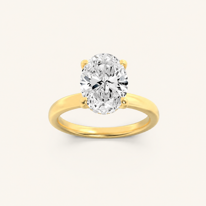 3CT Oval Cut Lab Grown Diamond Hidden Halo Plain Shank Engagement Ring