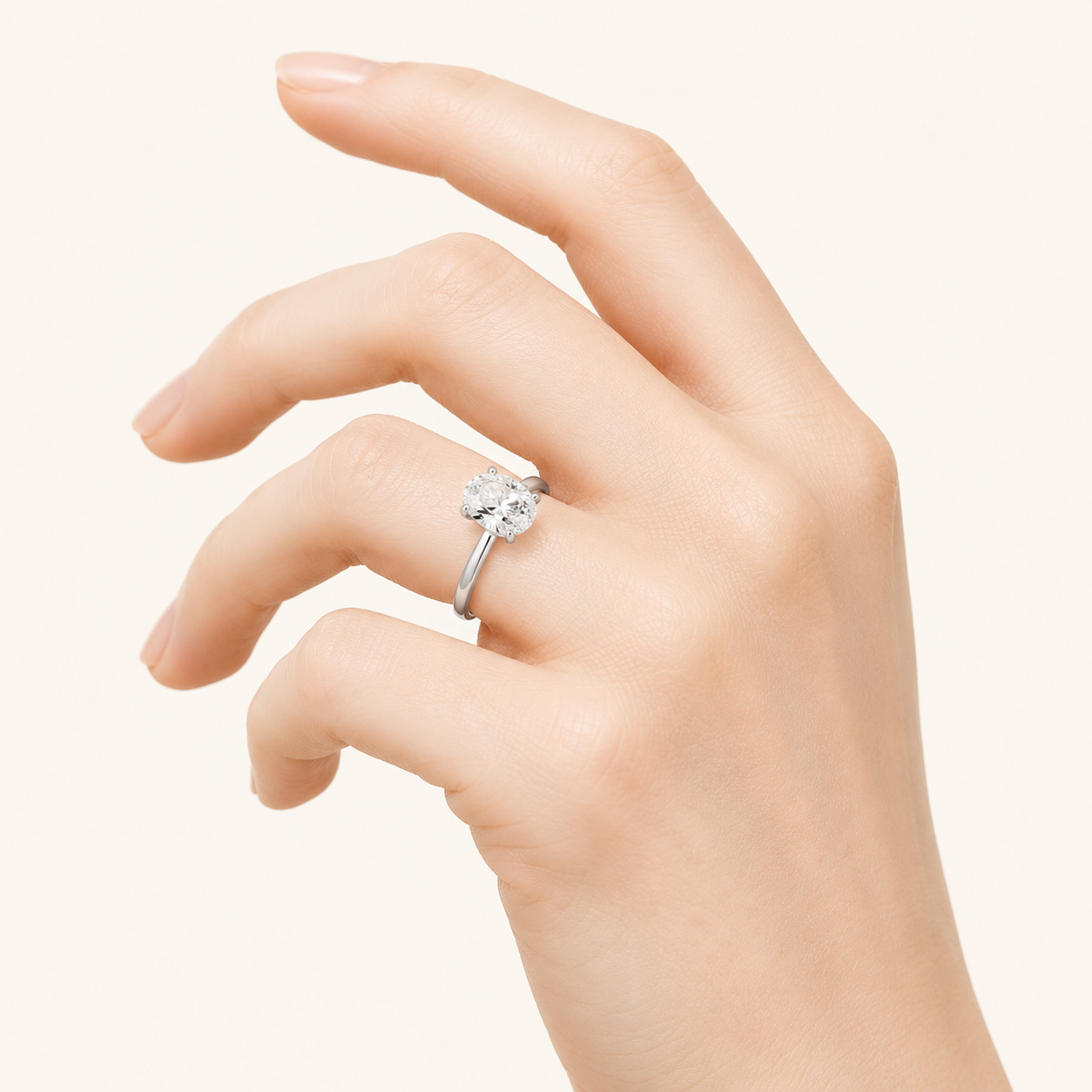 3CT Oval Cut Lab Grown Diamond Hidden Halo Plain Shank Engagement Ring