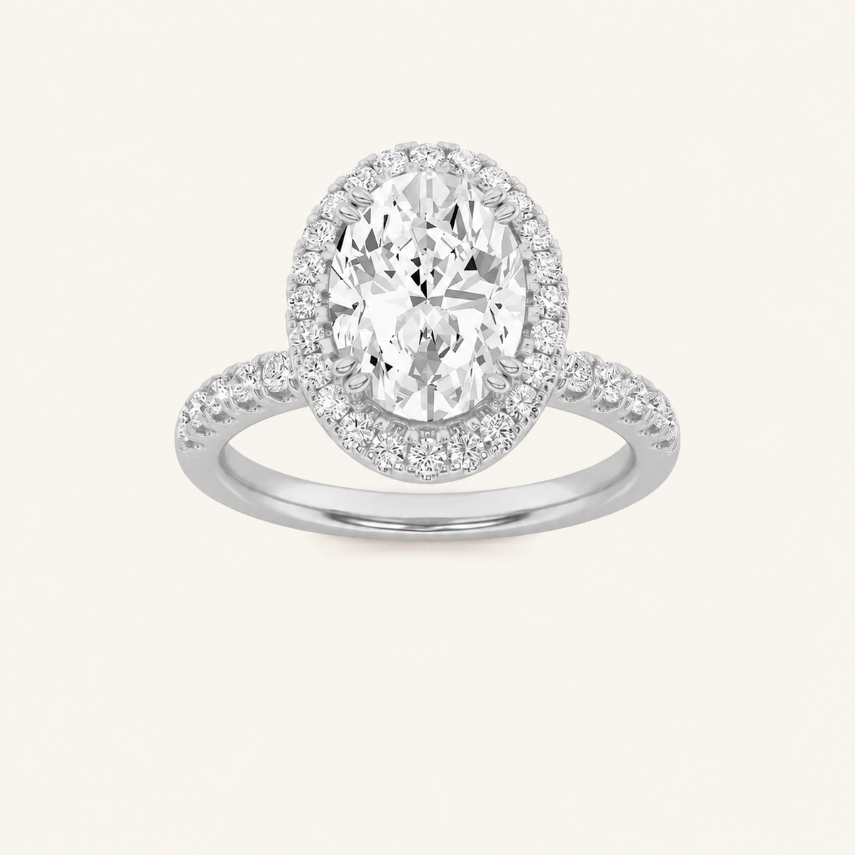3CT Oval Cut Lab Grown Diamond Halo Accented Engagement Ring