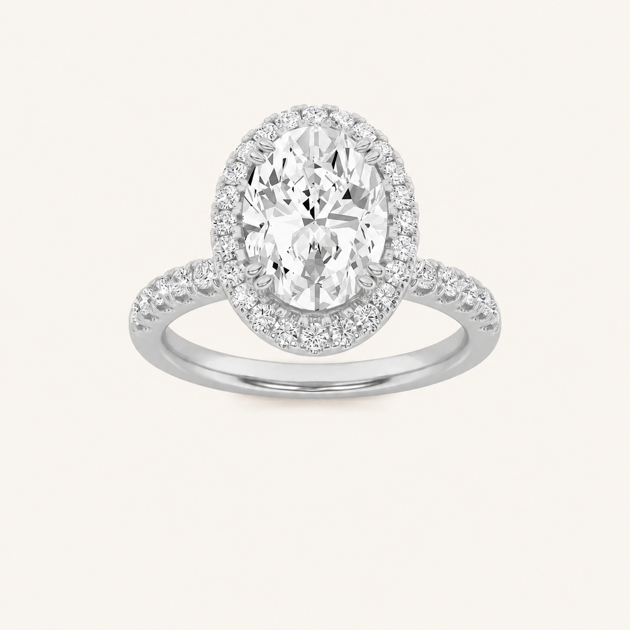 3CT Oval Cut Lab Grown Diamond Halo Accented Engagement Ring