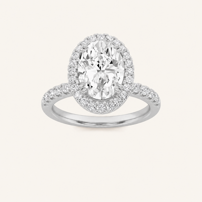 3CT Oval Cut Lab Grown Diamond Halo Accented Engagement Ring