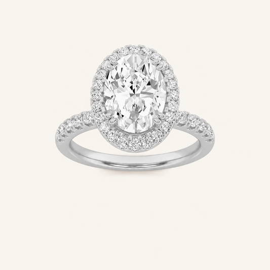 3CT Oval Cut Lab Grown Diamond Halo Accented Engagement Ring
