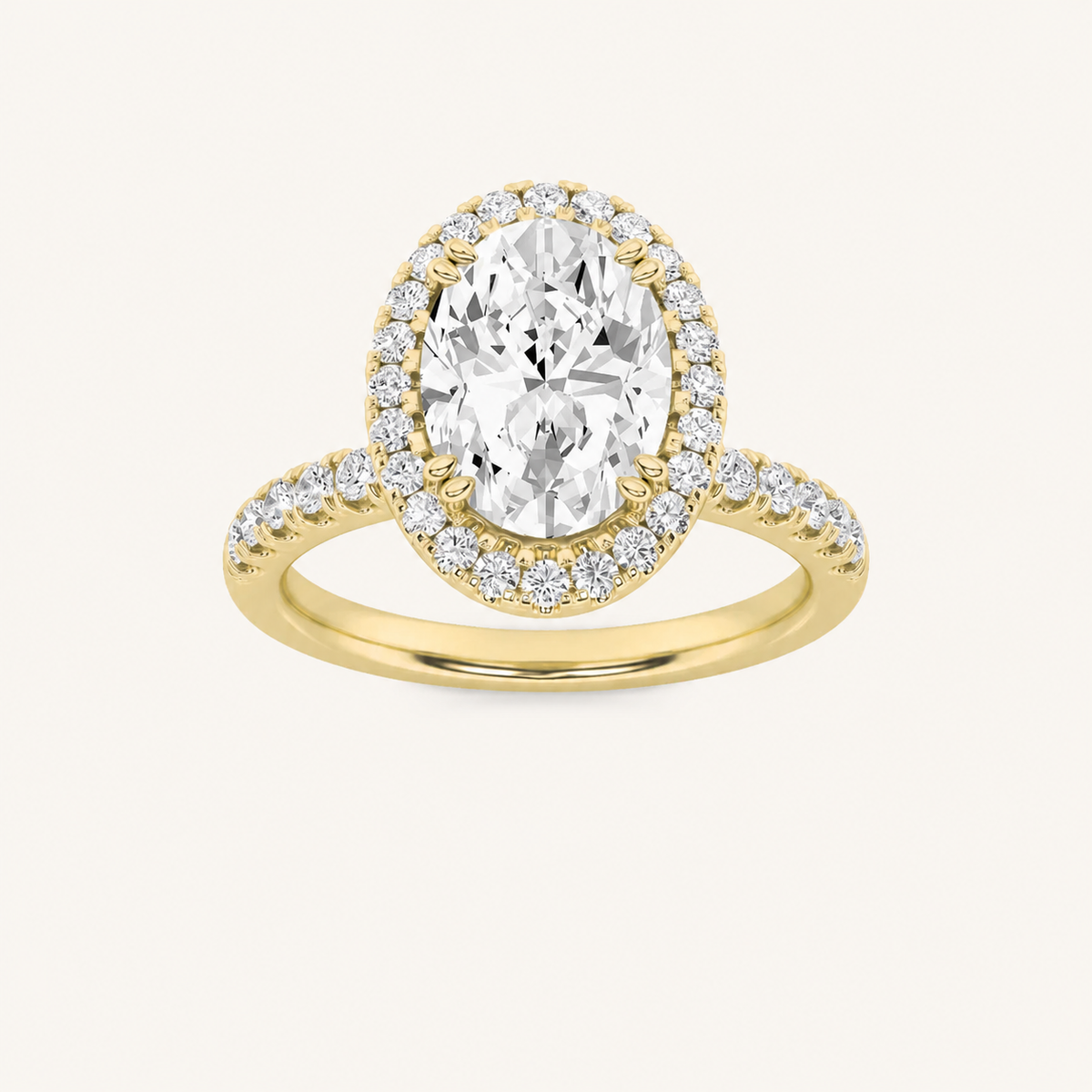 3CT Oval Cut Lab Grown Diamond Halo Accented Engagement Ring