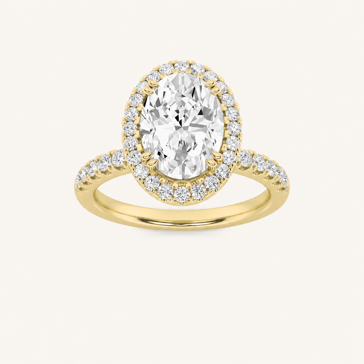 3CT Oval Cut Lab Grown Diamond Halo Accented Engagement Ring