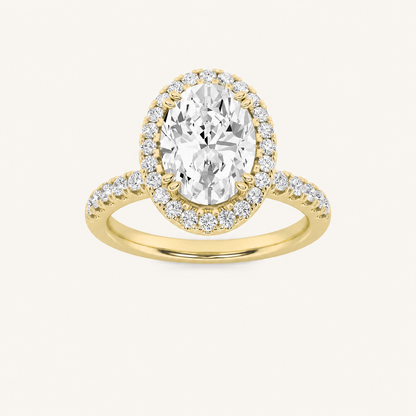 3CT Oval Cut Lab Grown Diamond Halo Accented Engagement Ring