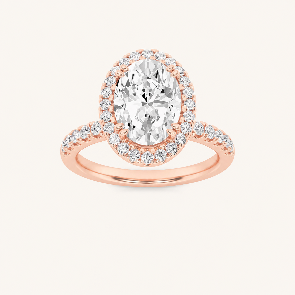 3CT Oval Cut Lab Grown Diamond Halo Accented Engagement Ring