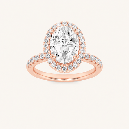 3CT Oval Cut Lab Grown Diamond Halo Accented Engagement Ring