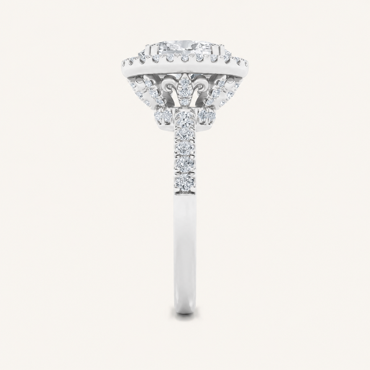 3CT Oval Cut Lab Grown Diamond Halo Accented Engagement Ring