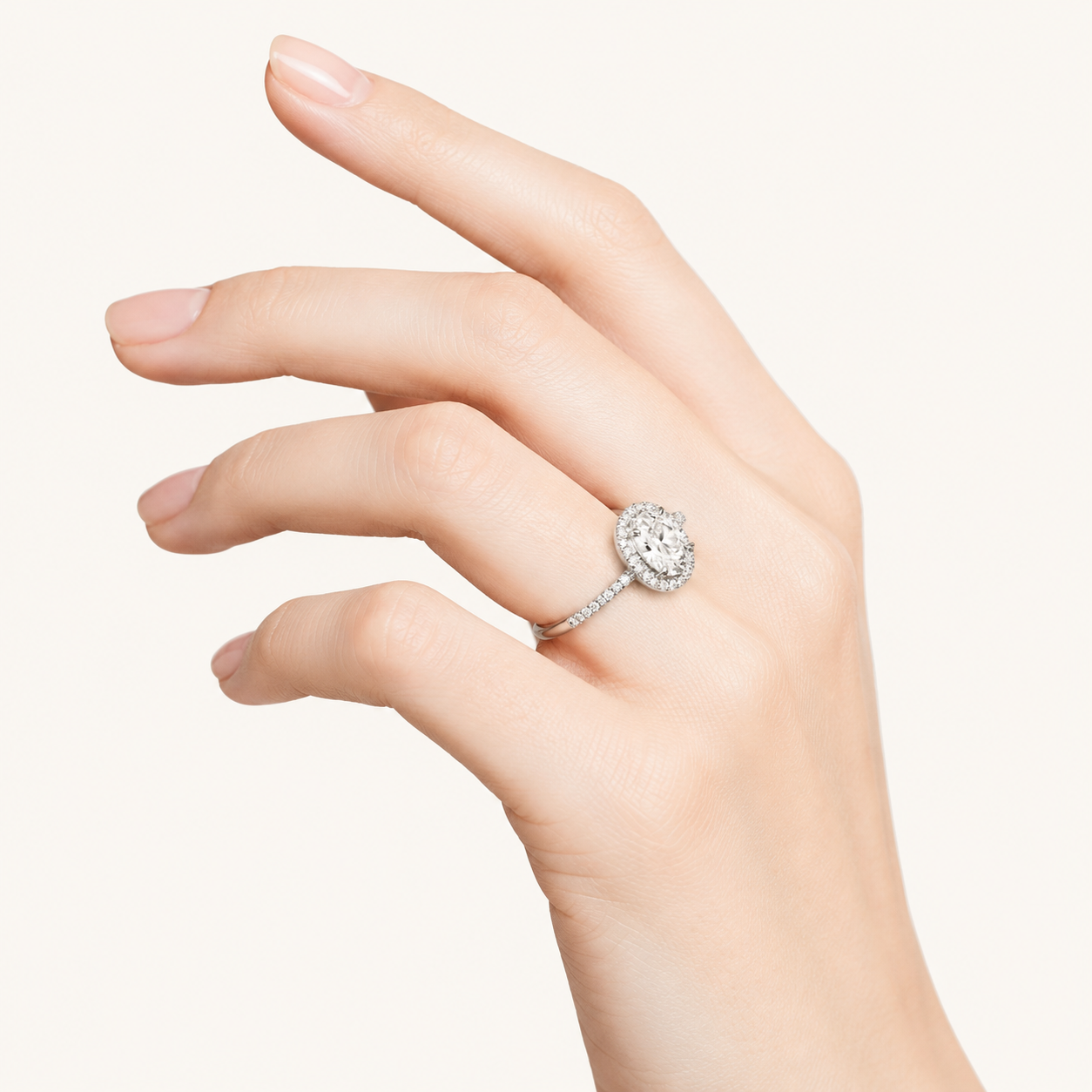 3CT Oval Cut Lab Grown Diamond Halo Accented Engagement Ring