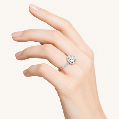 3CT Oval Cut Lab Grown Diamond Halo Accented Engagement Ring