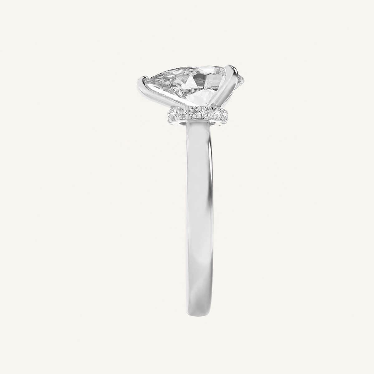 1CT Pear Cut Lab Grown Diamond Hidden Halo Plain Shank Engagement Ring