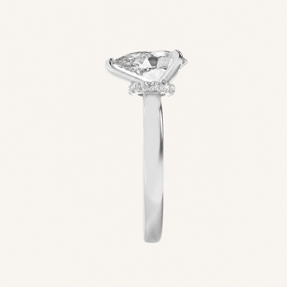1CT Pear Cut Lab Grown Diamond Hidden Halo Plain Shank Engagement Ring