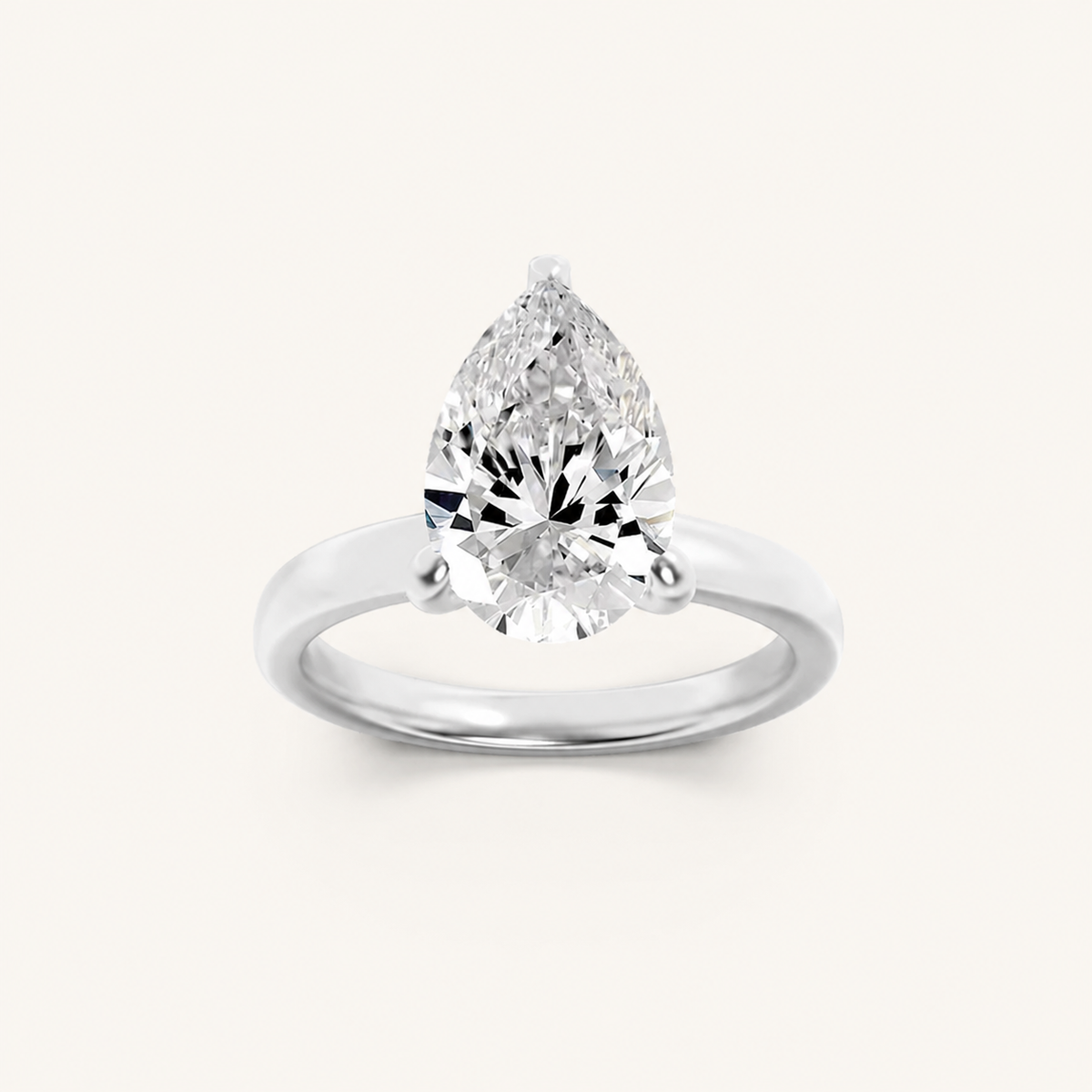 1CT Pear Cut Lab Grown Diamond Hidden Halo Plain Shank Engagement Ring