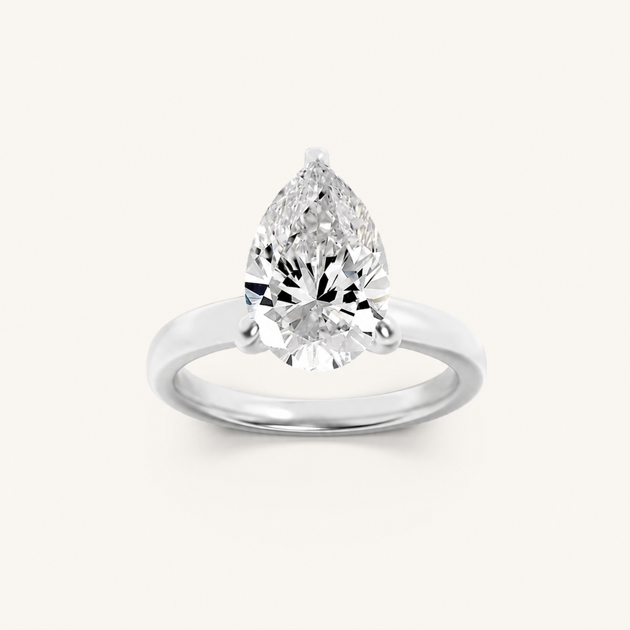 1CT Pear Cut Lab Grown Diamond Hidden Halo Plain Shank Engagement Ring