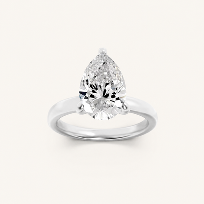 1CT Pear Cut Lab Grown Diamond Hidden Halo Plain Shank Engagement Ring