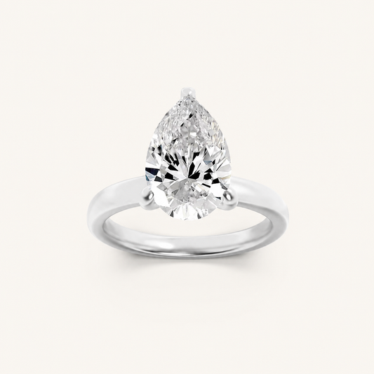 1CT Pear Cut Lab Grown Diamond Hidden Halo Plain Shank Engagement Ring