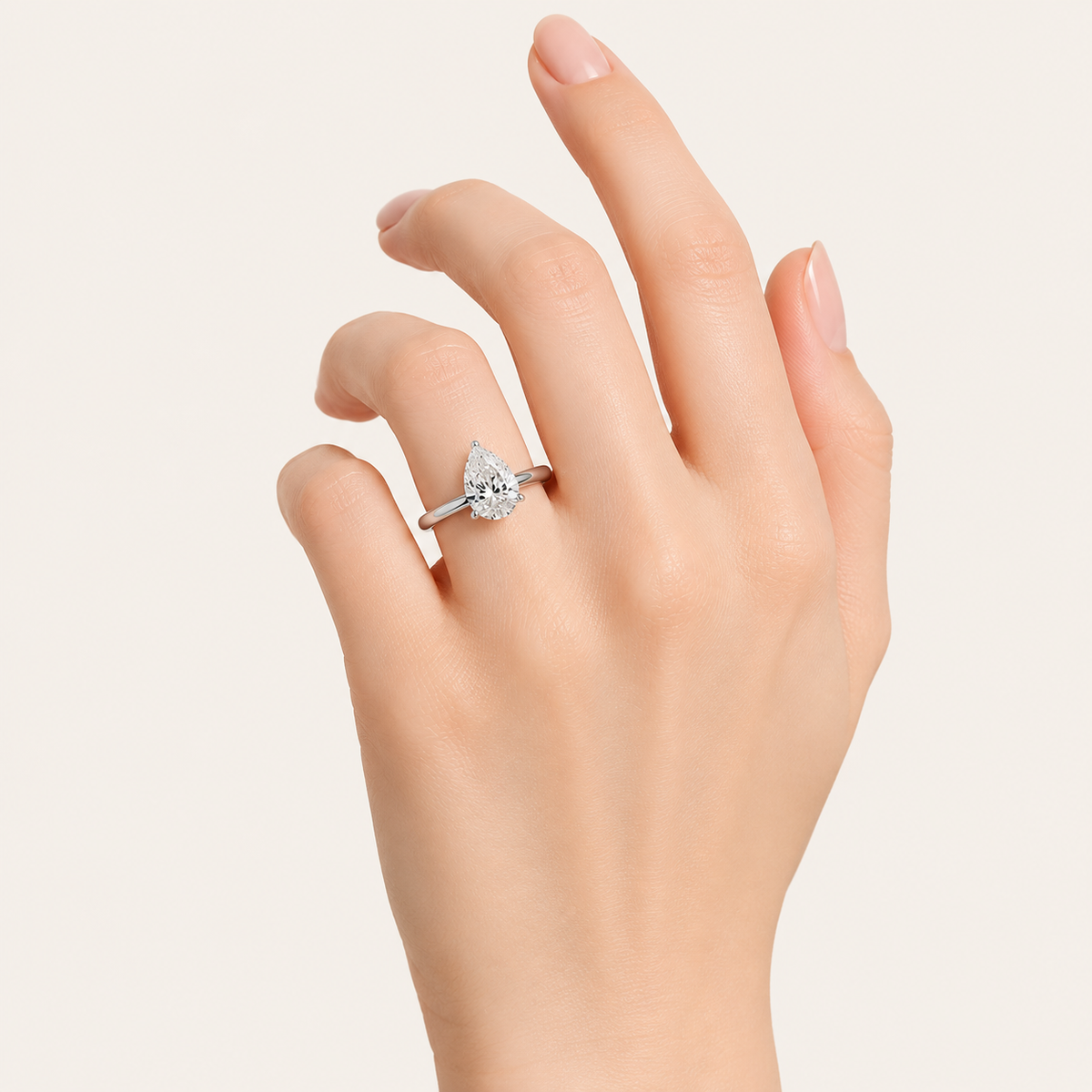 1CT Pear Cut Lab Grown Diamond Hidden Halo Plain Shank Engagement Ring