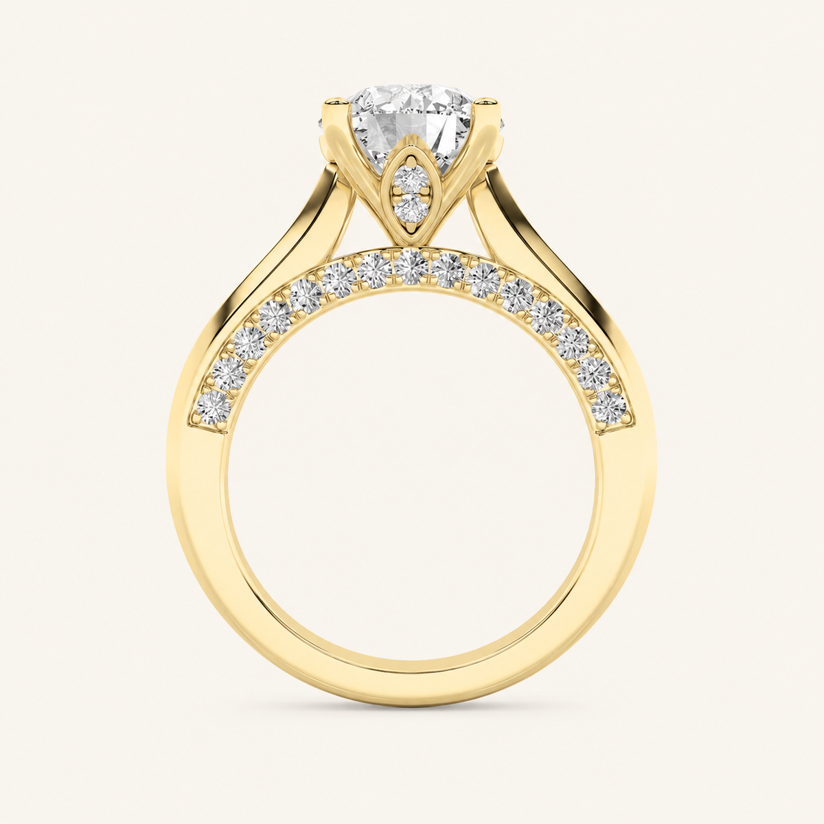 3CT Round Cut Lab Grown Diamond Accented Solitaire Engagement Ring