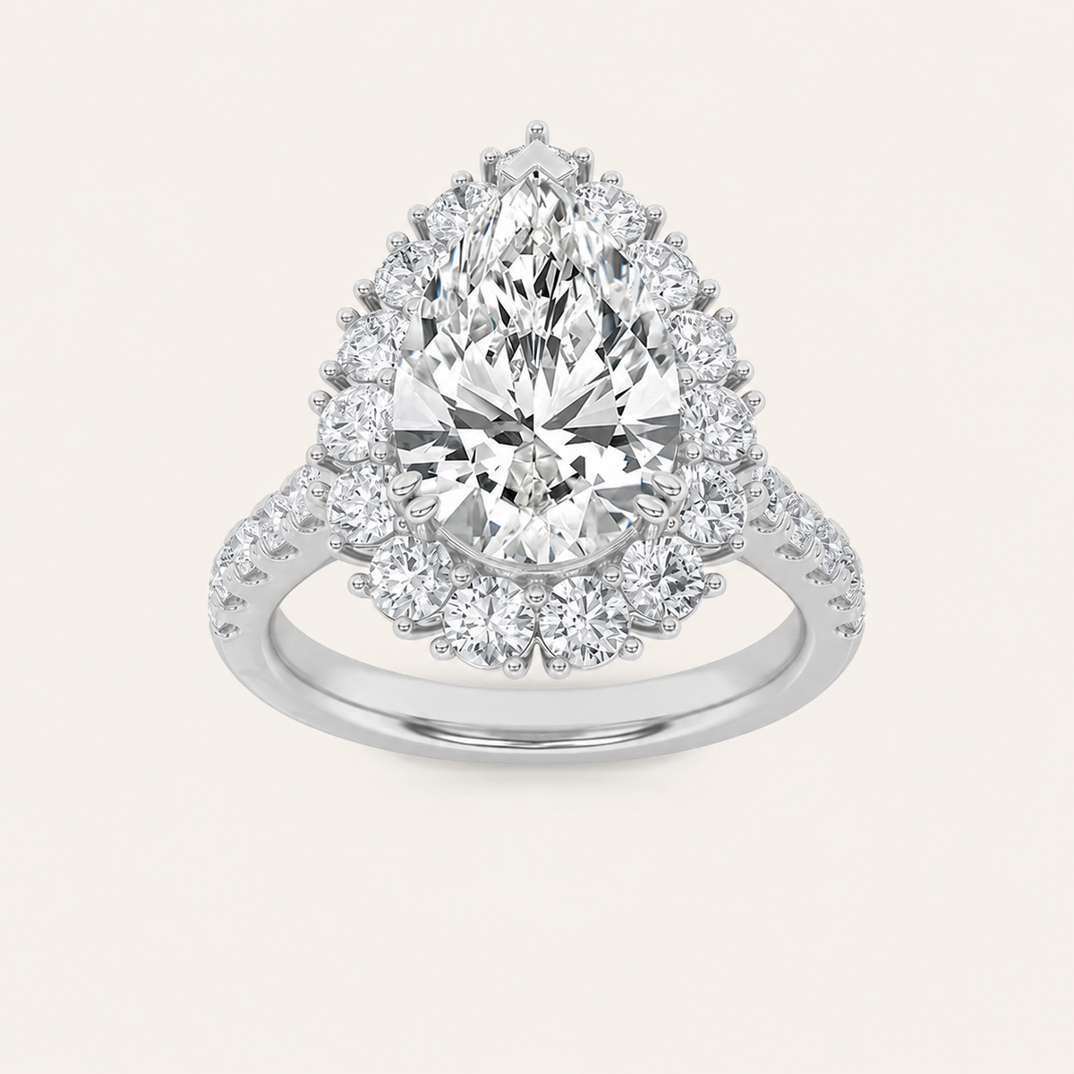 4CT Pear Cut Lab Grown Diamond Bold Classic Engagement Ring