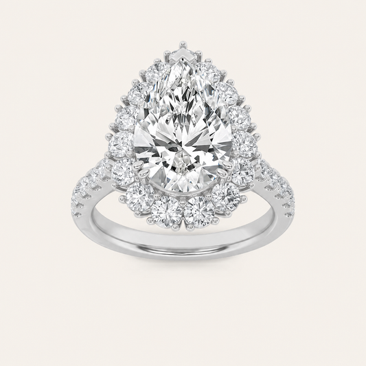 4CT Pear Cut Lab Grown Diamond Bold Classic Engagement Ring