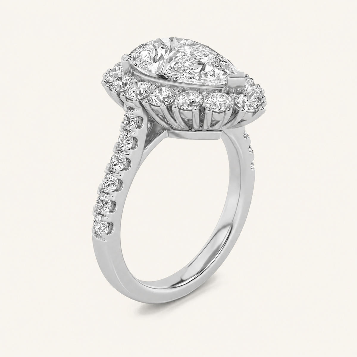 4CT Pear Cut Lab Grown Diamond Bold Classic Engagement Ring