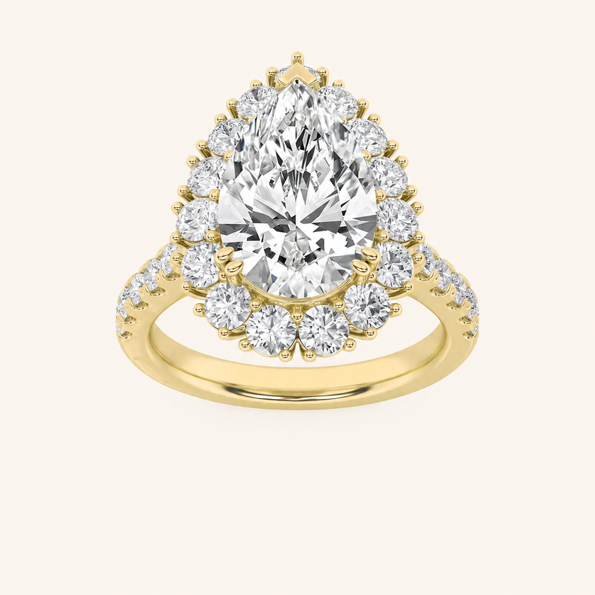 4CT Pear Cut Lab Grown Diamond Bold Classic Engagement Ring