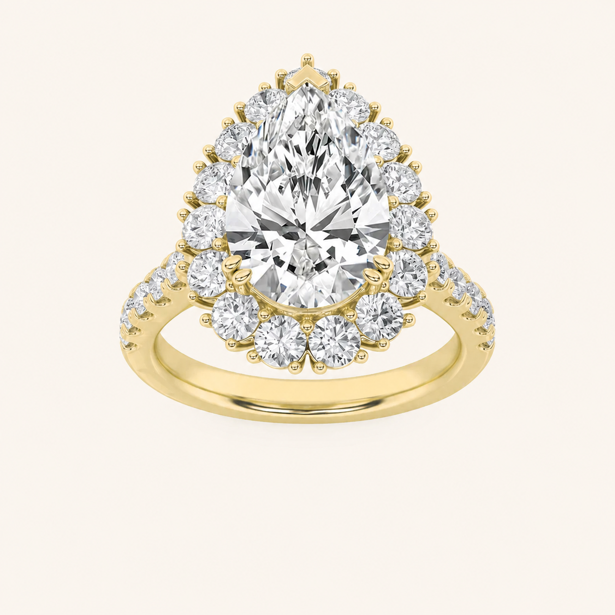 4CT Pear Cut Lab Grown Diamond Bold Classic Engagement Ring