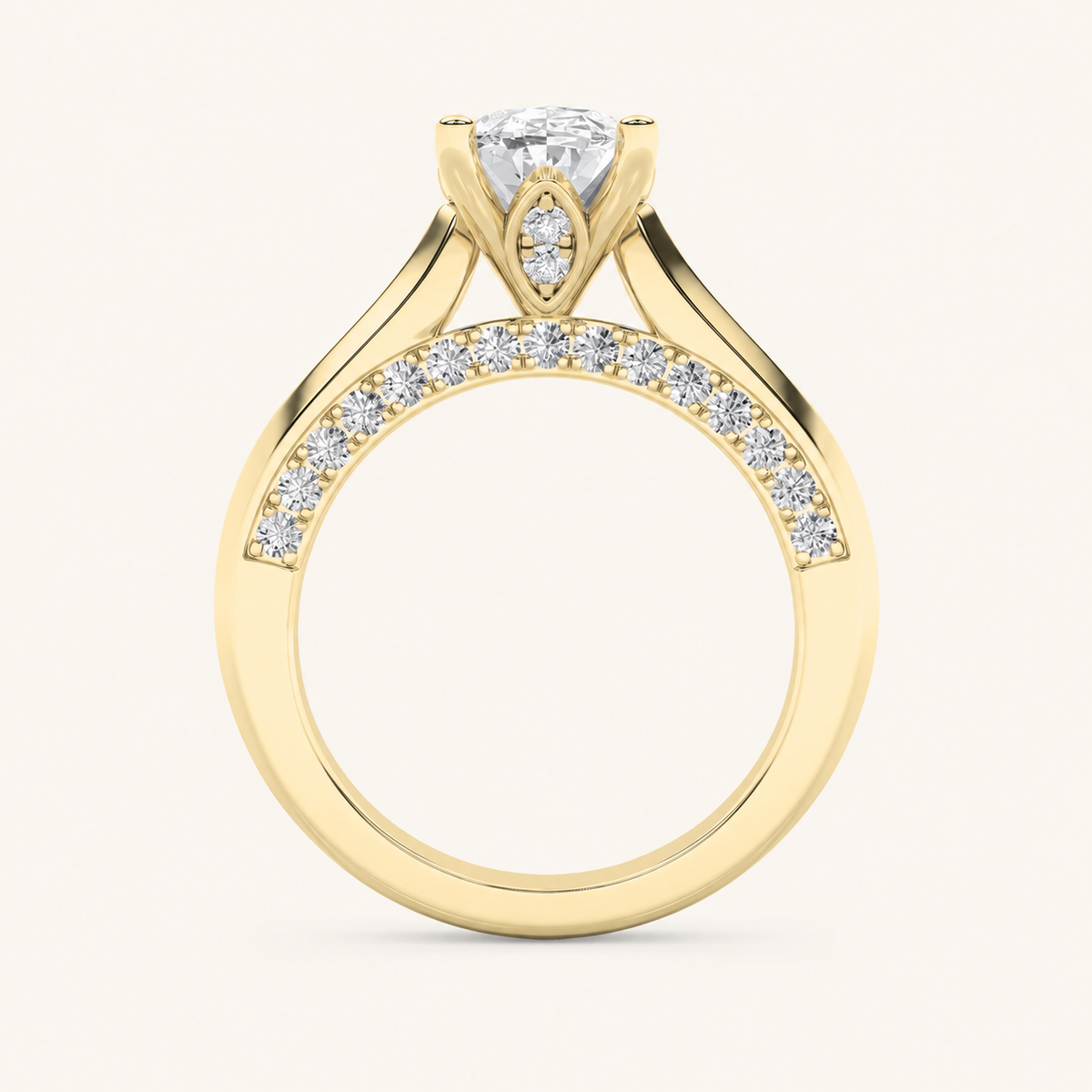 3CT Oval Cut Lab Grown Diamond Accented Solitaire Engagement Ring