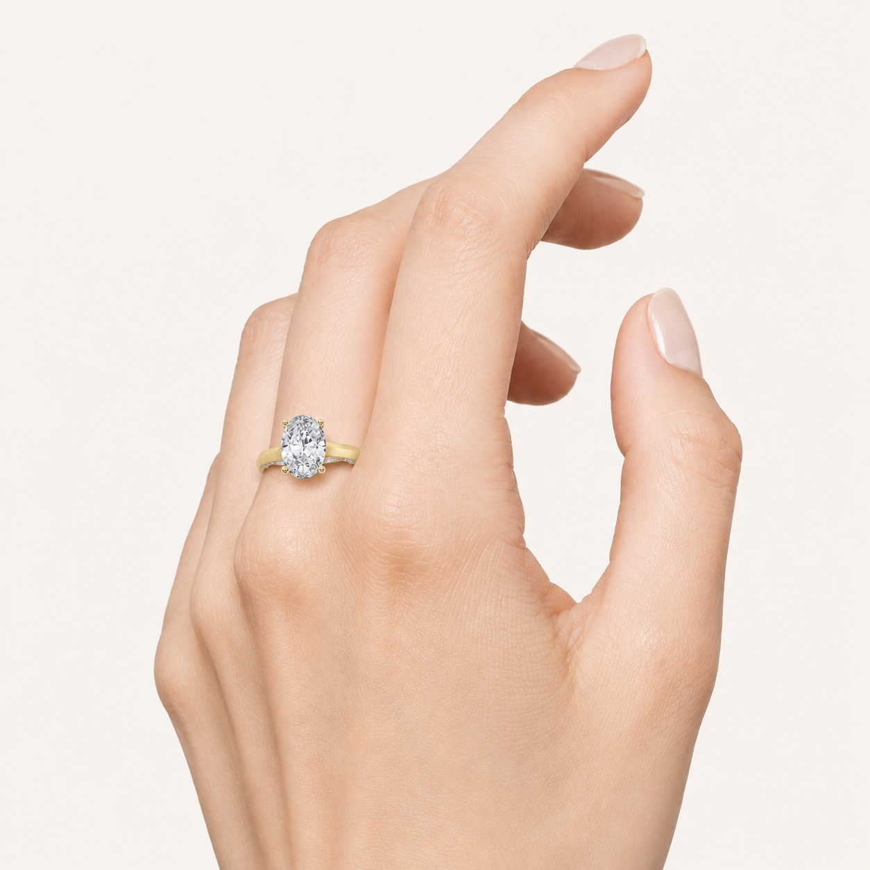 3CT Oval Cut Lab Grown Diamond Accented Solitaire Engagement Ring