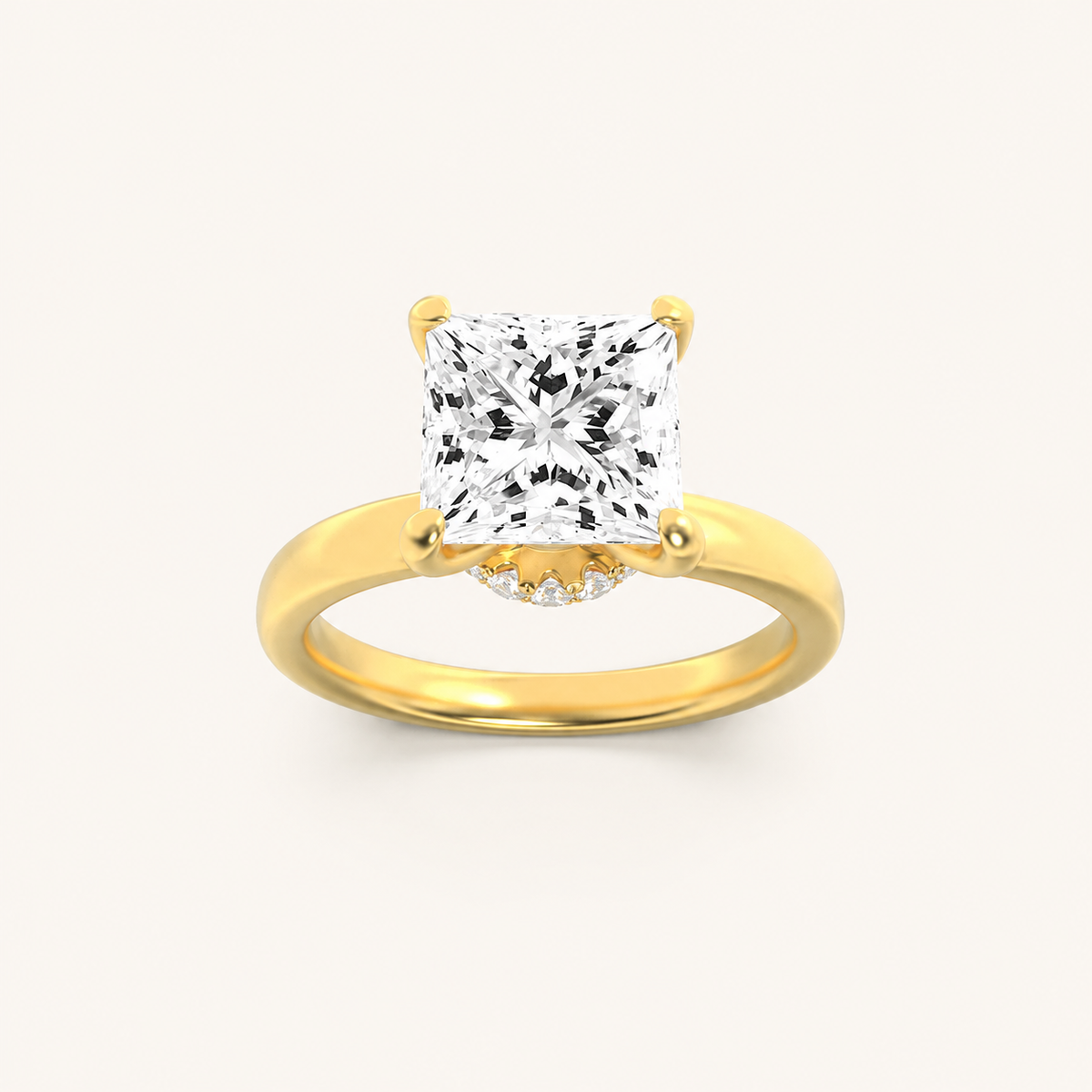 3CT Princess Cut Lab Grown Diamond Hidden Halo Plain Shank Engagement Ring